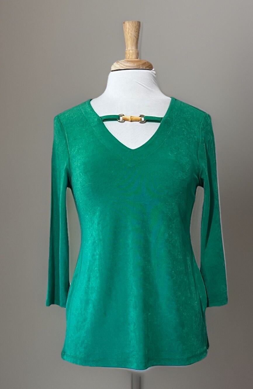 Vintage Chicos Travelers Emerald Green Bamboo Accent Size SP Elevated Basics